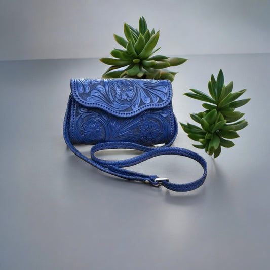 Blue Ariana Leather Crossbody